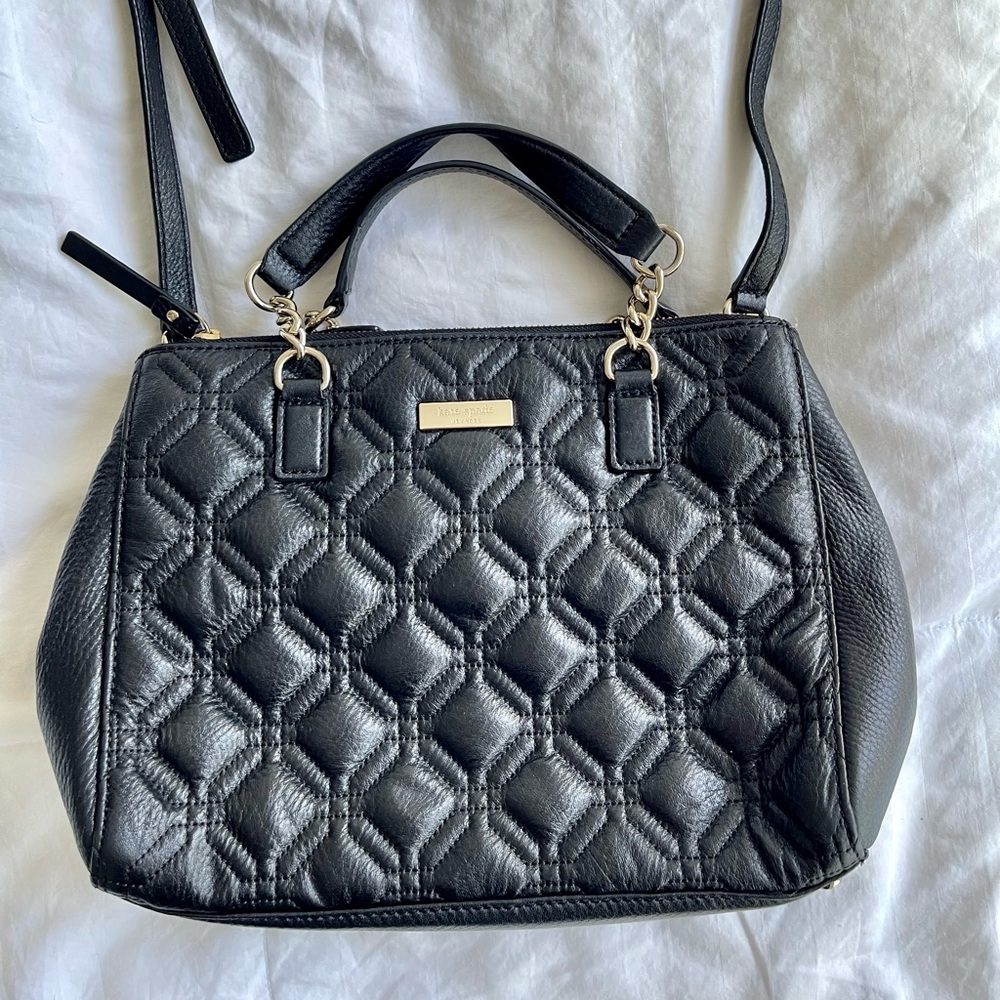 Kate Spade Quilted Leather Satchel Black Gold Hardware Shoulder Bag Crossbody